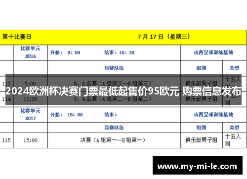 2024欧洲杯决赛门票最低起售价95欧元 购票信息发布